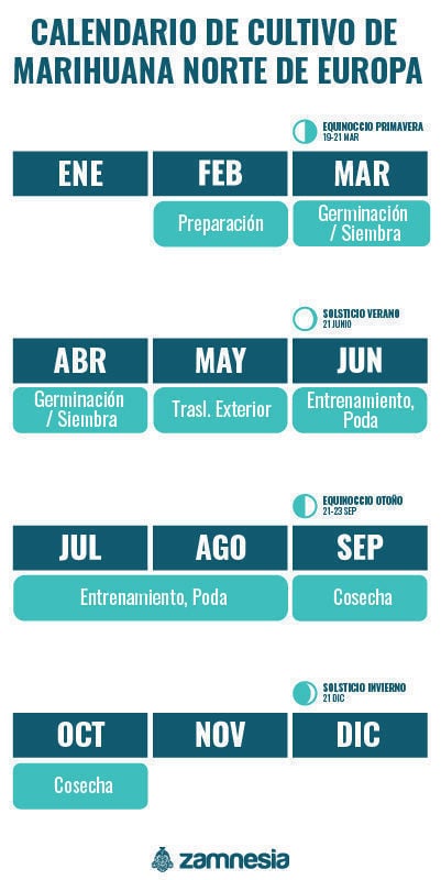 Calendario de cultivo de marihuana para el norte de Europa