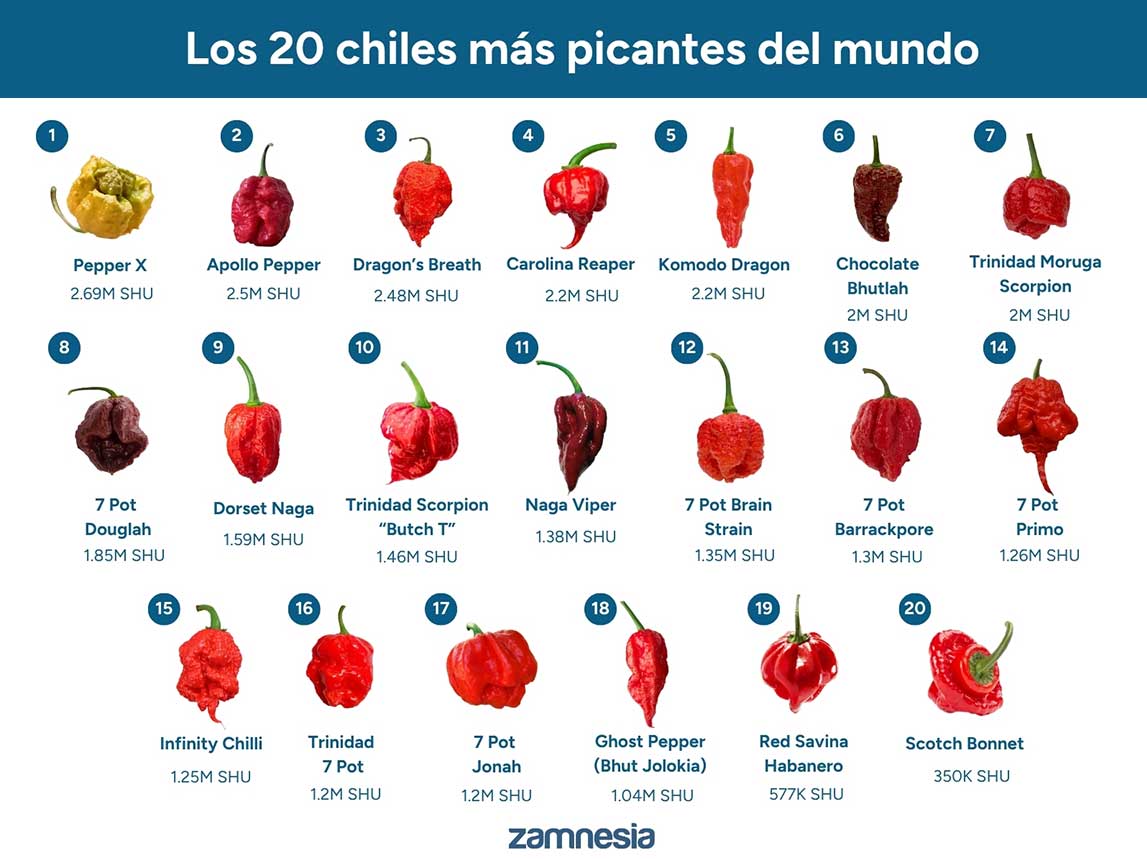 Los 20 chiles más picantes del mundo