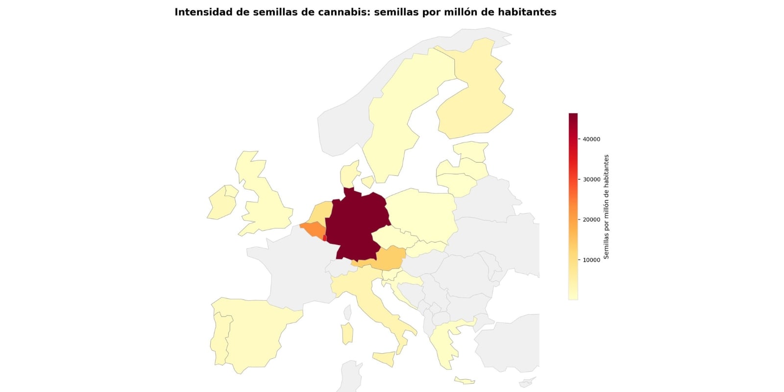 Figura 1: Compras de semillas de cannabis per c&aacute;pita en Europa.