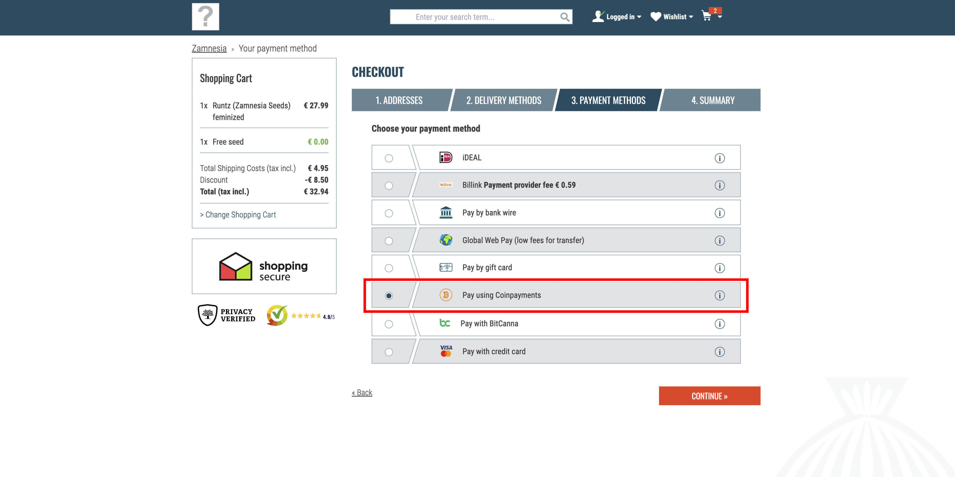 Elige "Bitcoin" Para Proceder Con Un Pago Con Bitcoins